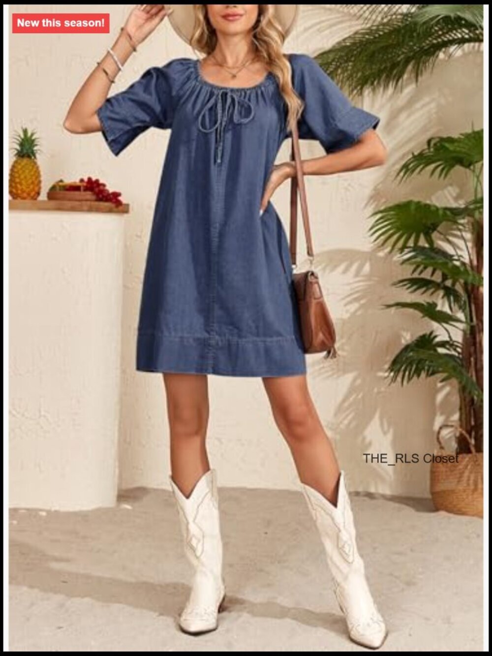 The RLS Closet Blue Denim Peasant Tie-Neck Dress
